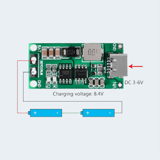 USB battery charger module for 2-battery lithum in series  2A type-C