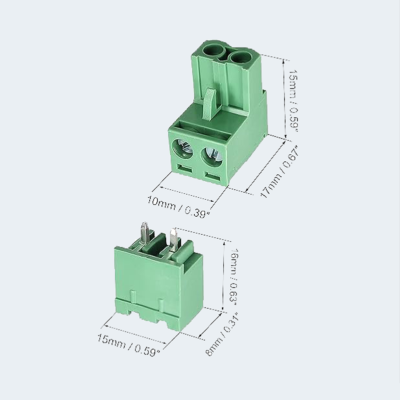 Male Female PCB Terminal Block 2Pin 90 degree Dimension