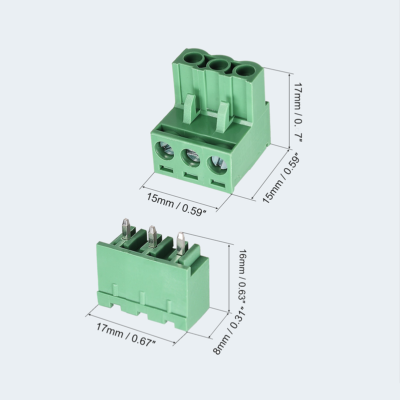 Male Female PCB Terminal Block 3Pin 90 degree Dimension