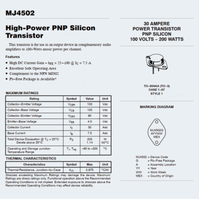 Power Transistor MJ4502G PNP