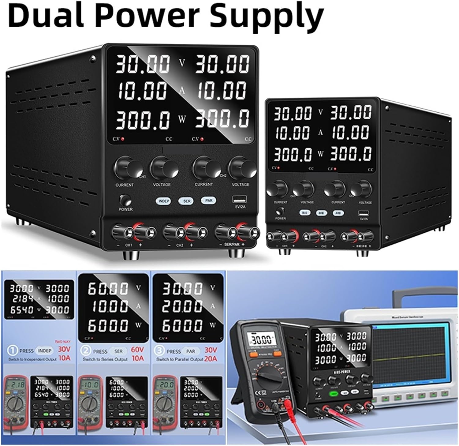 71qi5q895tL._AC_SL1500_ مزود الطاقة SPS3010-2KD هو مصدر طاقة معملي ثنائي القناة (Dual-Channel) بقدرة 30 فولت / 10 أمبير، مزود بنظام حماية من زيادة التيار (Current Protection).