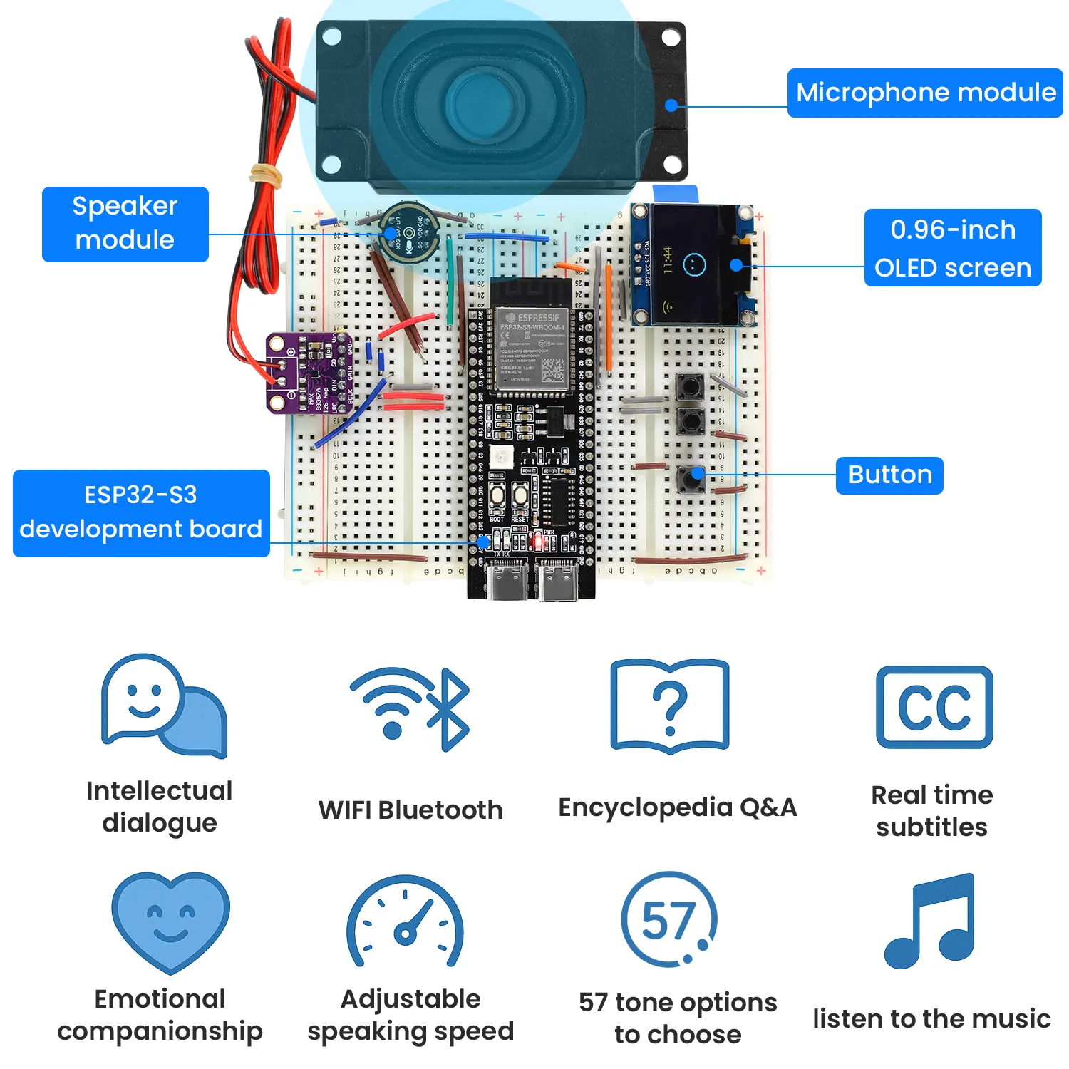 5f507c0bc5 ESP32 | AI Chatbot Breadboard DIY Electronic Kit with 128×64 OLED Screen Al Voice Assistant Starter Kit